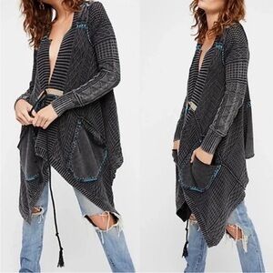 Free People Washed Black Asymmetrical Cascading Waterfall Cardigan